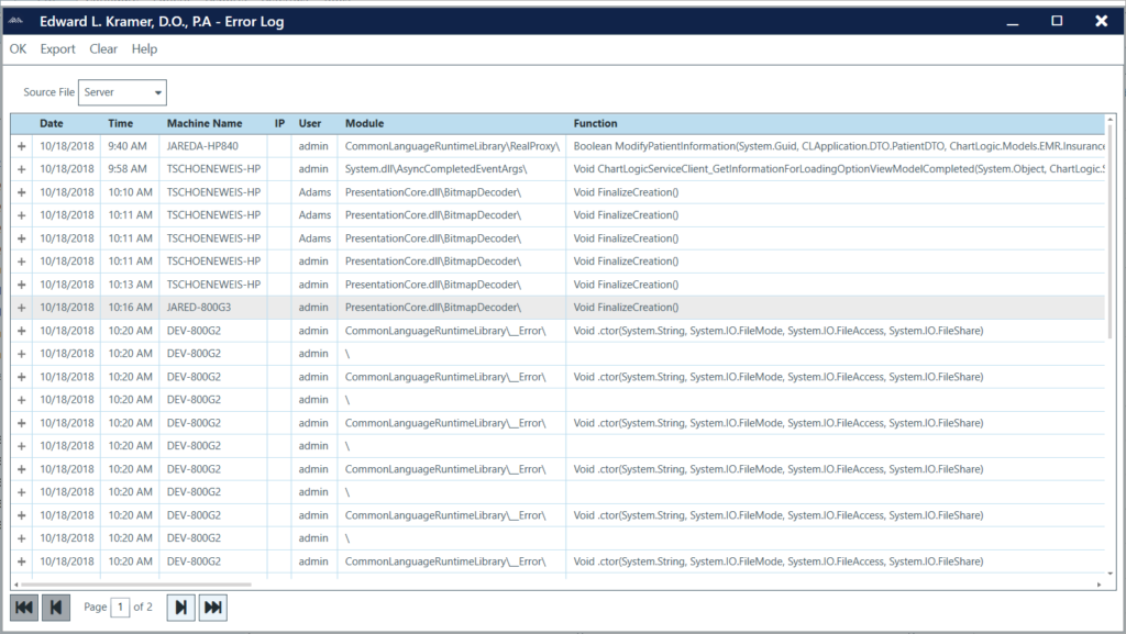 Error Log | ChartLogic Help Center