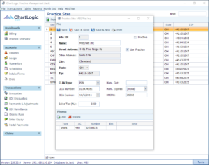 Tables: Practice Sites | ChartLogic Help Center