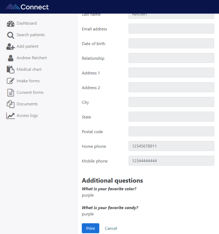 Sending, Viewing, and Printing Intake Forms | ChartLogic Help Center