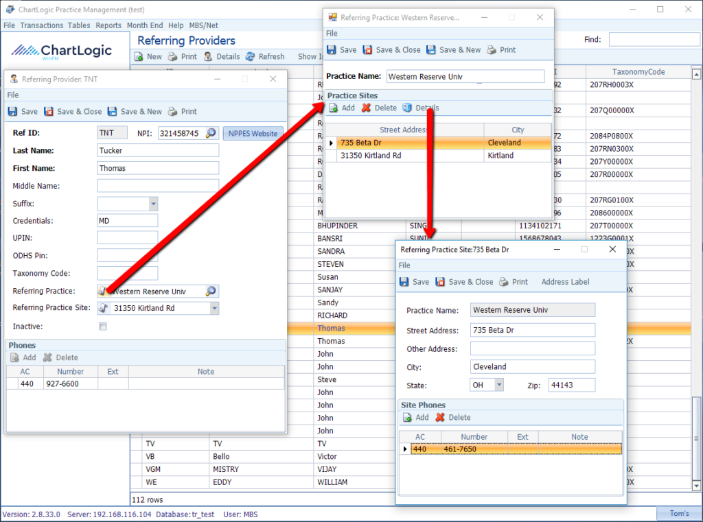 Tables: Referring Providers/Practices/Sites | ChartLogic Help Center
