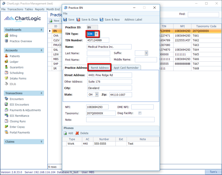 Tables: Practice | ChartLogic Help Center